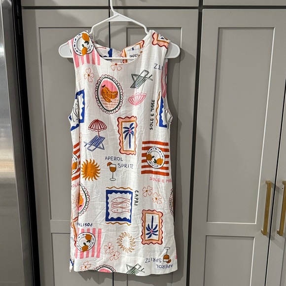 NWT Viral Aperol Spritz Linen Blend Mini Dress Sleeveless L - Picture 1 of 4